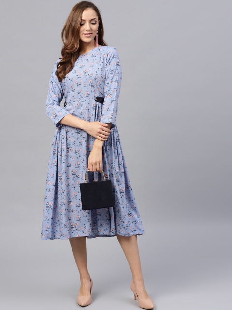 

SASSAFRAS Women Blue Printed A-line Dress