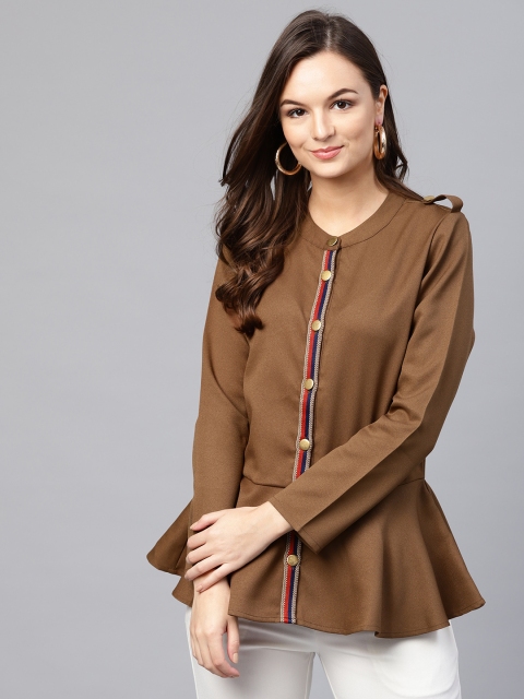 

SASSAFRAS Women Brown Solid Peplum Top
