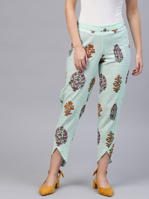 

SASSAFRAS Women Blue Tapered Fit Printed Trousers
