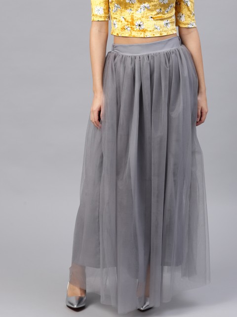 

SASSAFRAS Women Grey Net Maxi Flared Skirt