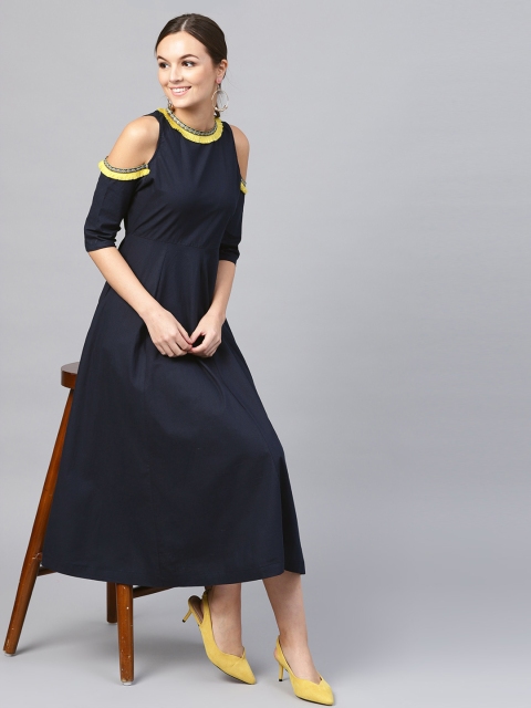 

SASSAFRAS Women Navy Blue Solid A-Line Dress