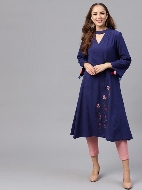 

SASSAFRAS Women Navy Blue Solid A-Line Kurta