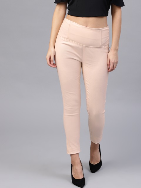 

SASSAFRAS Women Peach Solid Treggings