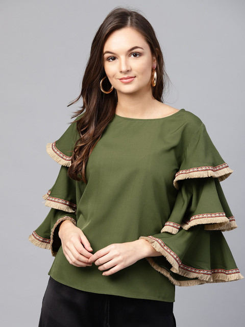 

SASSAFRAS Women Olive Green Solid Top