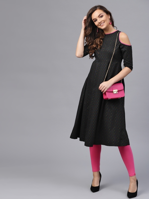 

SASSAFRAS Women Black Woven Design A-Line Kurta