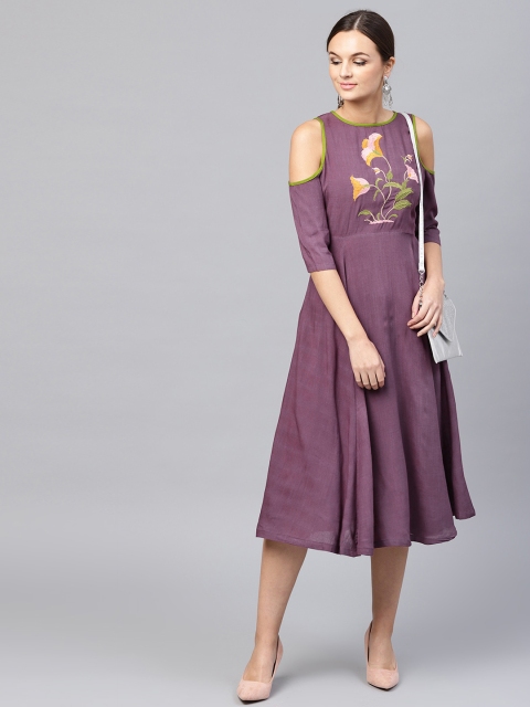 

SASSAFRAS Women Purple Solid Fit and Flare Dress