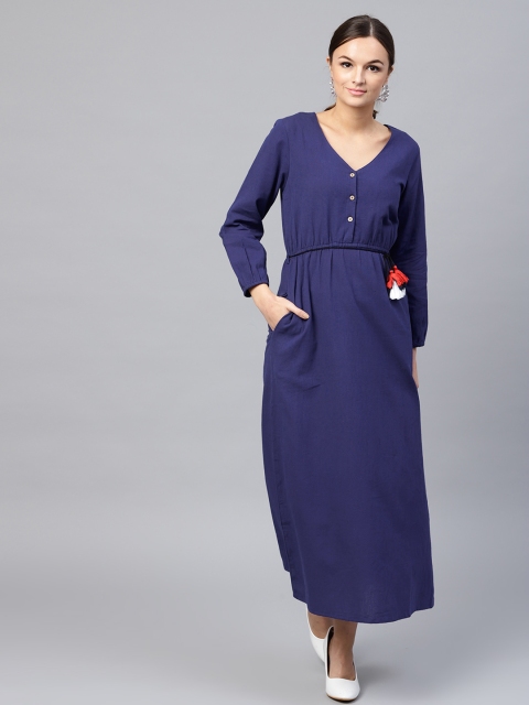 

SASSAFRAS Women Navy Blue Solid Maxi Dress