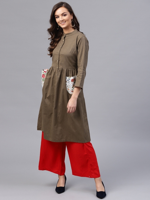 

SASSAFRAS Women Brown Solid A-Line Kurta