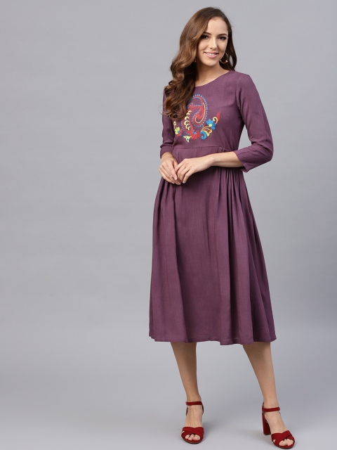 

SASSAFRAS Women Purple Solid A-Line Dress