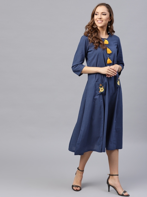 

SASSAFRAS Women Navy Blue Solid A-line Dress