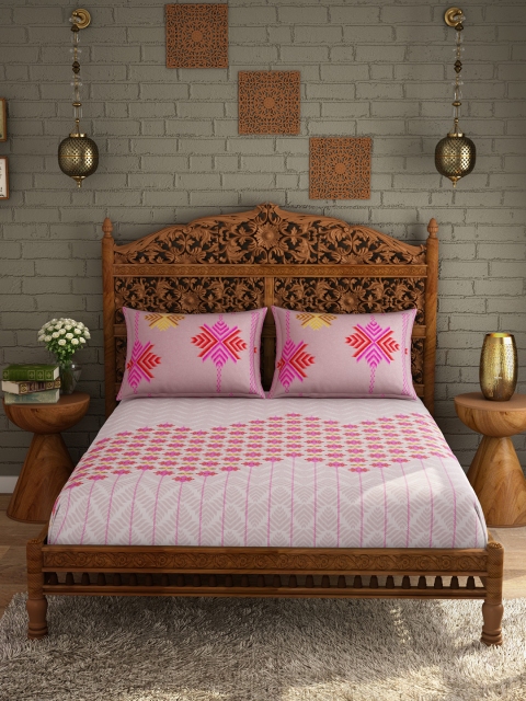 

SPACES Pink Abstract Flat 600 TC Cotton 1 King Bedsheet with 2 Pillow Covers