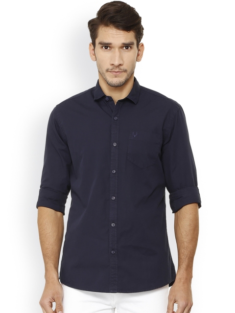 

Solly Jeans Co. Men Navy Blue Solid Casual Shirt