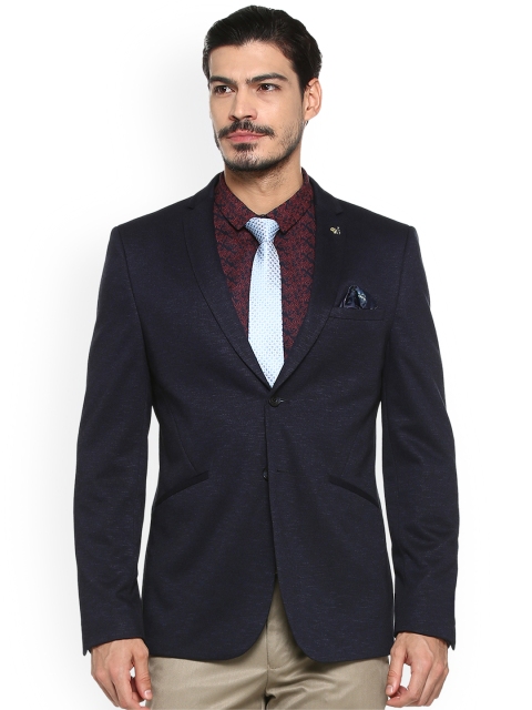 

V Dot Men Navy Blue Solid Slim Fit Formal Blazer