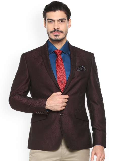 

V Dot Men Black Solid Slim Fit Single-Breasted Blazer, Maroon