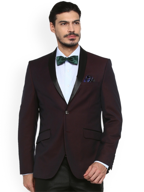 

V Dot Men Black Solid Slim Fit Blazer, Maroon