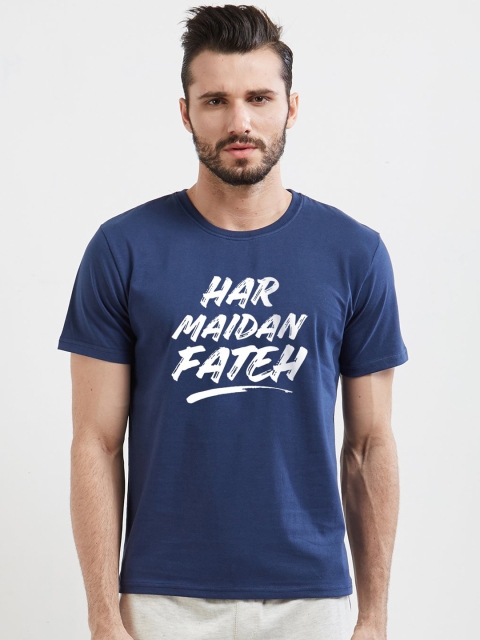 

WYO Men Navy Blue Printed Round Neck T-shirt