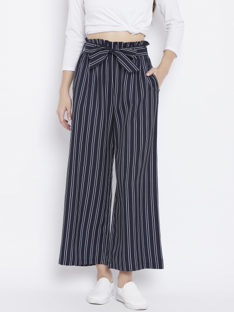 

Zastraa Women Navy Blue Regular Fit Striped Parallel Trousers