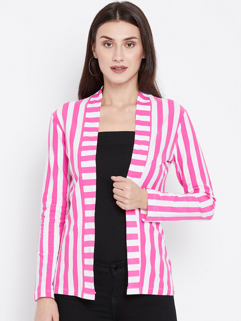 

Zastraa Women Pink & White Striped Coat