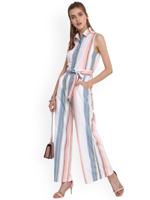 

PURYS White & Multicoloured Striped Basic Jumpsuit