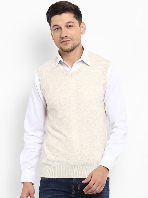 

Red Tape Men Cream-Coloured Solid Sweater Vest