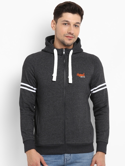 

Red Tape Men Black & Charcoal Striped Hooded Sweatshirt