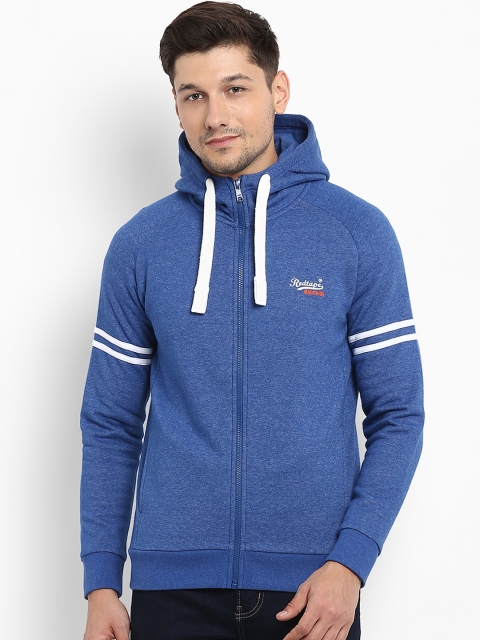 

Red Tape Men Blue Striped Hooded Sweatshirt