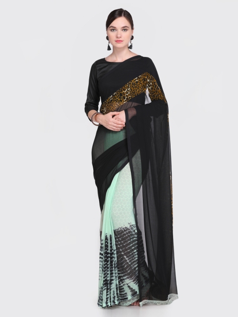 

Ligalz Black & Blue Poly Georgette Printed Saree