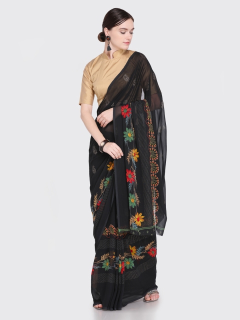 

Ligalz Black Printed Poly Georgette Saree