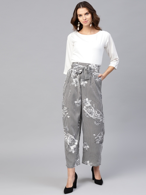 

aasi Women White & Black Solid Top with Palazzos