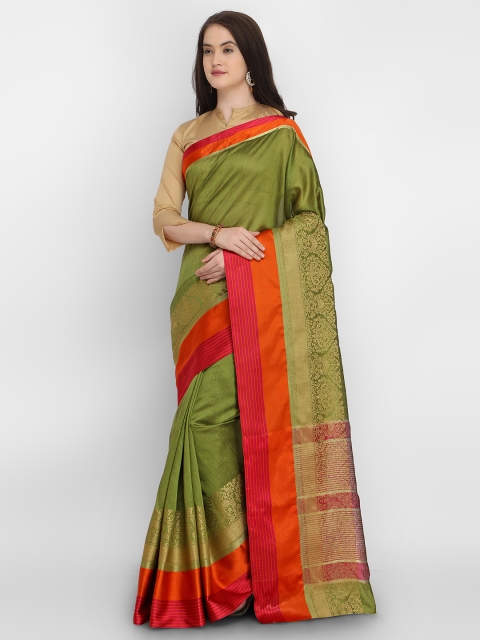 

Saree mall Green Silk Blend Solid Banarasi Saree