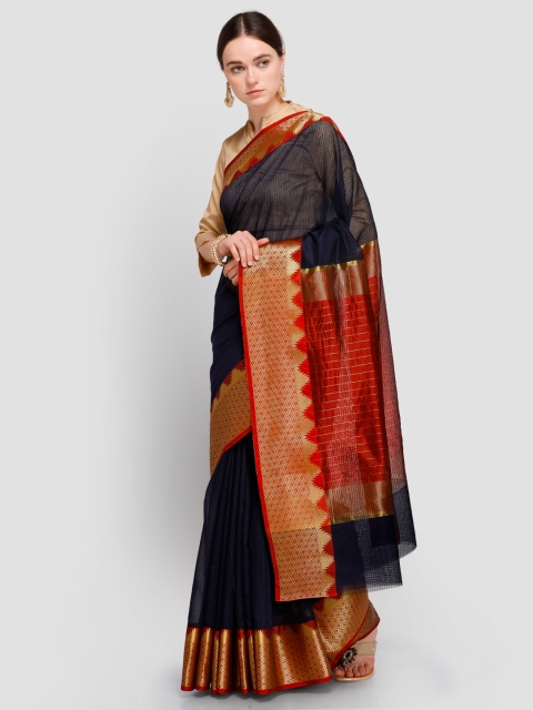 

Saree mall Navy Blue & Red Art Silk Solid Chanderi Saree