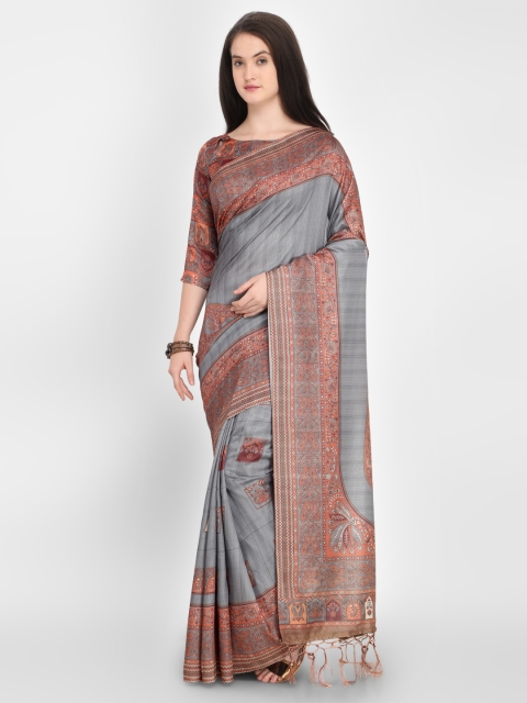 

Saree mall Grey Silk Blend Printed Banarasi Saree