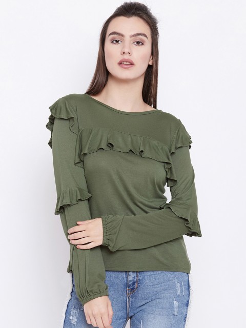 

THE SILHOUETTE STORE Women Olive Green Solid Top