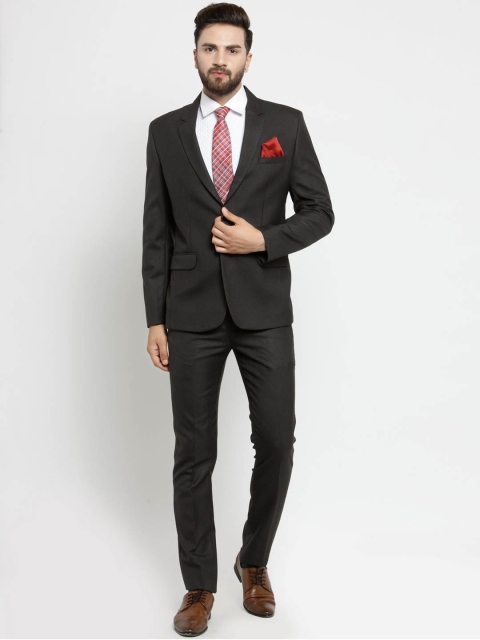 

LUXURAZI Brown Solid Single-Breasted Formal Suit