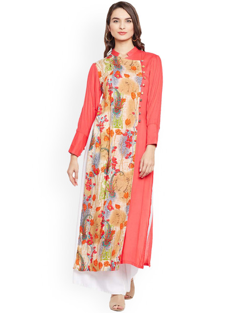 

Castle Women Peach-Coloured Printed A-Line Kurta