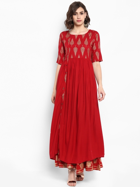 

Varanga Women Maroon Printed A-Line Kurta with Palazzos