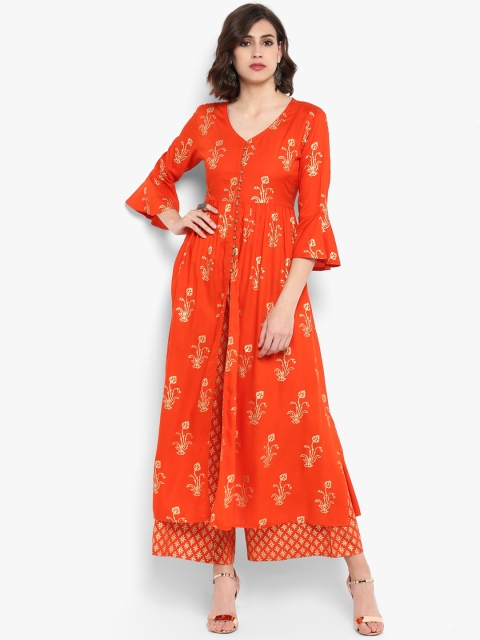 

Varanga Women Orange Printed Kurta with Palazzos