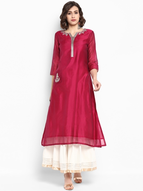 

Varanga Women Magenta & White Embroidered Kurta with Palazzos