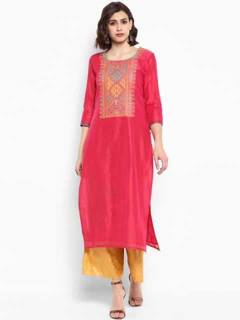 

Varanga Women Pink & Orange Embroidered Kurta with Palazzos
