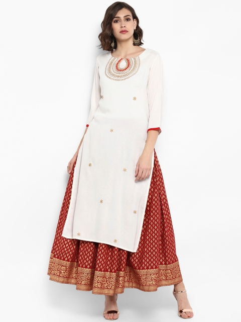 

Varanga Women Off-White & Maroon Embroidered Kurta with Palazzos