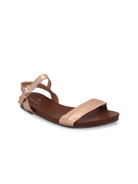 

pelle albero Women Copper-Toned Solid Synthetic Open Toe Flats