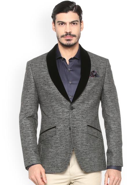 

SIMON CARTER LONDON Men Grey Printed Slim Fit Blazer