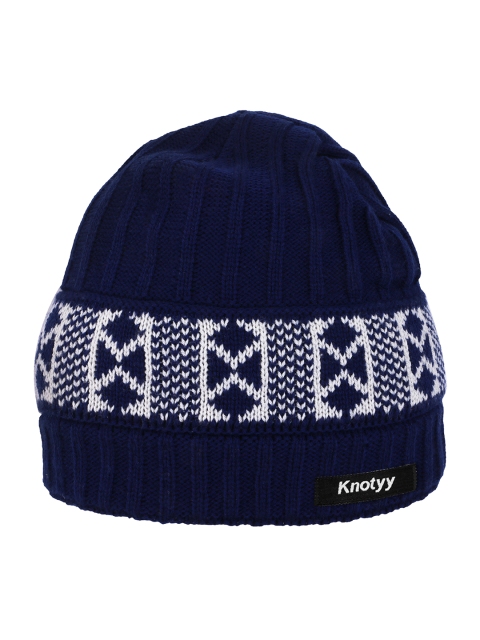 

Knotyy Men Navy Blue Self Design Beanie