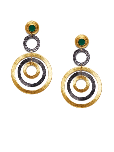 

Bamboo Tree Jewels Gold-Toned & Blue Handcrafted Circular Drop Earrings