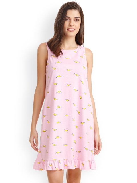 

Zivame Pink & Pink Printed Nightdress