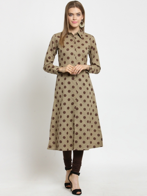 

Jompers Women Olive Green & Brown Printed A-Line Kurta