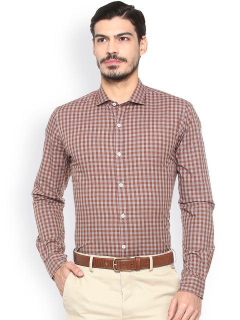 

SIMON CARTER LONDON Men Brown & Grey Slim Fit Checked Formal Shirt