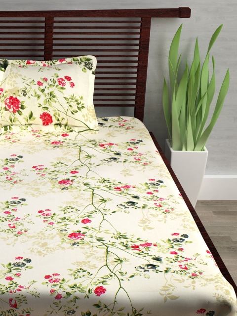 

Story@home Cream-Coloured Floral Flat 186TC Cotton 1 Double Bedsheet with 2 Pillow Covers