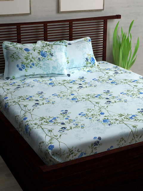 

Story@home Blue Floral Flat 186TC Cotton 1 Double Bedsheet with 2 Pillow Covers