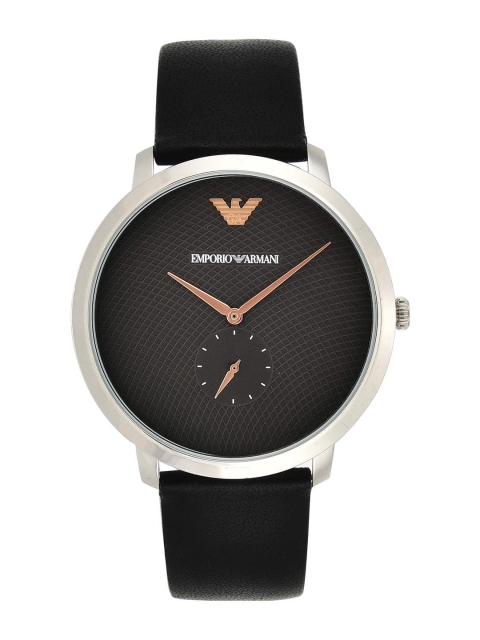 

Emporio Armani Men Black & Silver-Toned Leather Analogue Watch AR11162